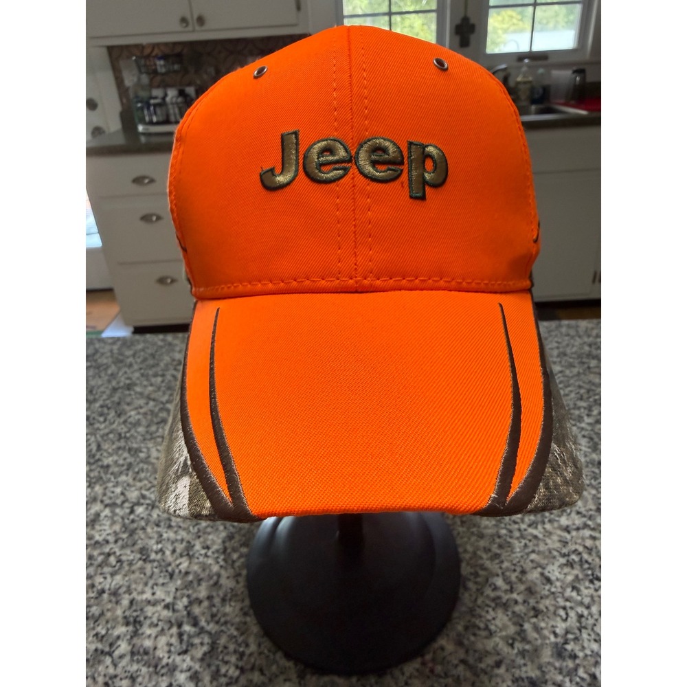 Jeep Baseball Hat Men OSFA Orange Excellent Realtree Edge Camo Embroidered Logo